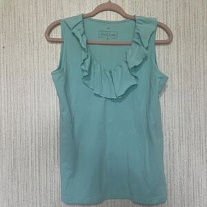Ana Clare Size Medium Blue Tank Top Ruffle Accents
